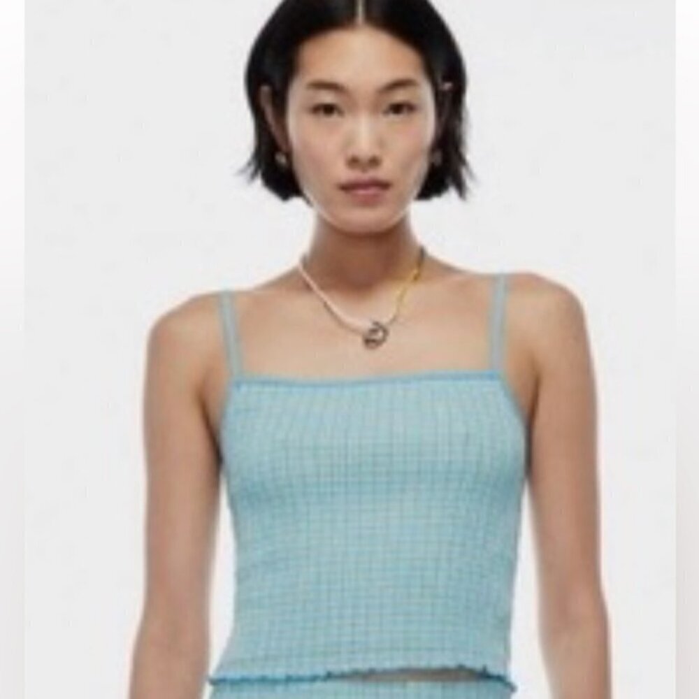Wilfred light blue stretch gingham tank top size small